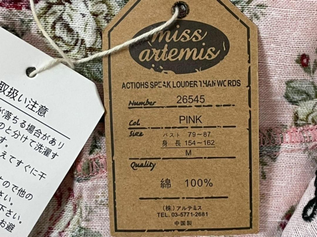 希少MISS ARTEMIS 未使用ピンク　総薔薇柄シャツ　Mサイズ　綿100%