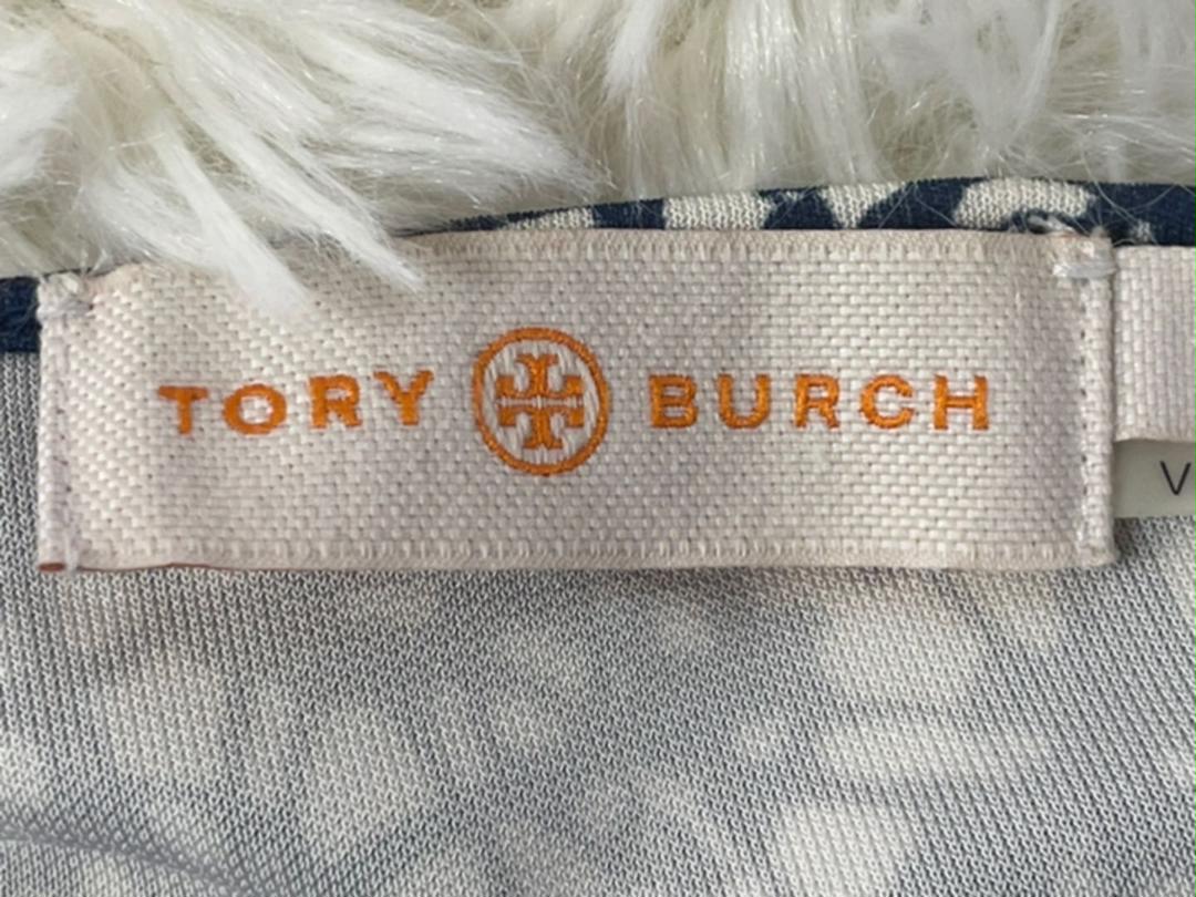 TORY BURCH ロングワンピースサイズS/P 白＆紺がらレーヨン100%